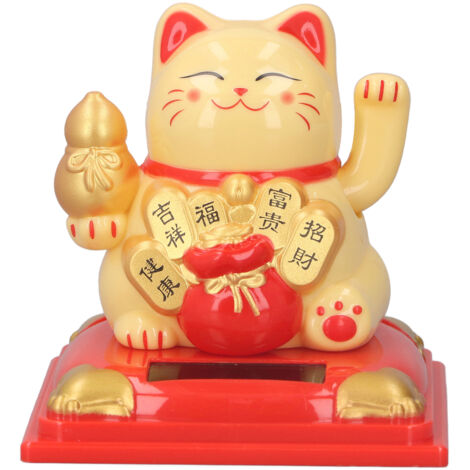 Lucky Waving Cat Solar Power Lucky Cat Ornaments Decorative Wealth Welcoming Cat for Desktop Office Restaurants Car Type 335B Yellow (1/5)