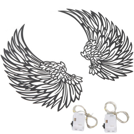 Angel Wings Metal Wall Art Indoor Outdoor Hanging Metal Angel Wings Wall Decor with LED Lights for Home Bedroom Living Room Garden Office (1/5)