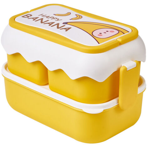 Cute Portable Students Lunch Box Microwaveable Children Cartoon Bento Box Independent Compartment Lunch Container Yellow (1/5)