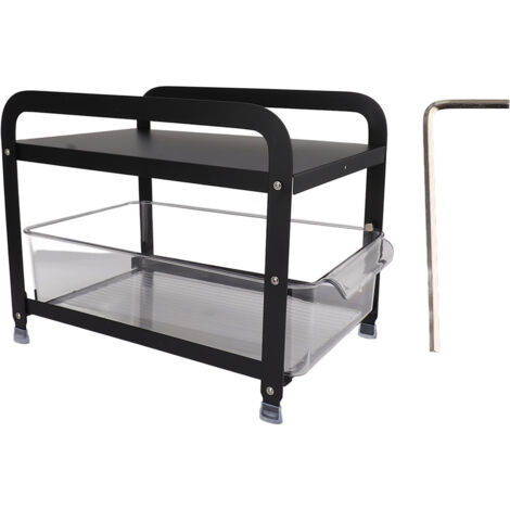 Cup Storage Organizer Shelf 2 Tier Pull Out Countertop Organizer Multifunctional Desktop Storage Rack for Home Office Black (1/5)