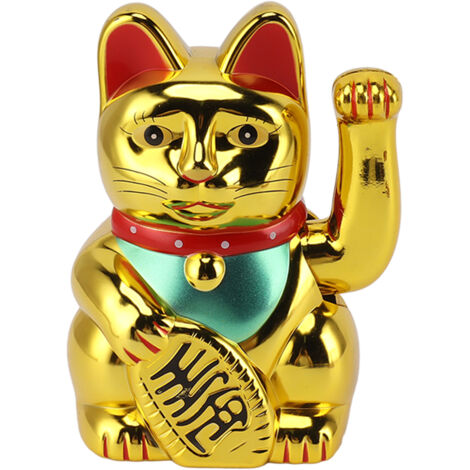 Home Desktop Solar Energy Waving Arm Fortune Cat 5in Lucky Fortune Cat for Home Car Gold (1/5)