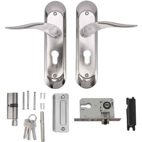 Door Interior Lever Passage Handle with Lock Easy Install Stainless Steel Door Handle for Bedroom Bathroom Closet Home (1/5)