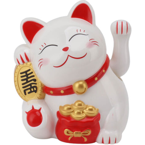 5.5in Electric Waving Arm Fortune Cat Decorative Cute Plastic Cat Ornaments for Cashier Desk MLY11020-1 White (1/5)