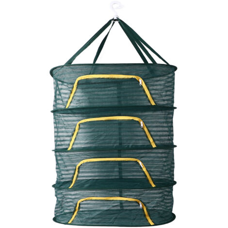 4 Layer Herb Drying Rack with U Shaped Zipper Dark Green Foldable High Elastic Fine Mesh Plant Drying Rack Net for Herbs Plants Seeds