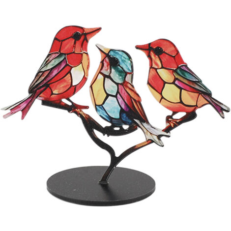 Birds On Branch Ornaments Craft Acrylic Colorful Vivid Flat Animal Statue Decoration for Desktop Office Home 3 Birds in Opposite Direction (1/5)