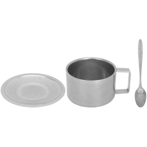 Insulated Coffee Cup Set Double Layer 304 Stainless Steel Coffee Mug with Saucer and Scoop for Home Camping Office 200ML (1/5)