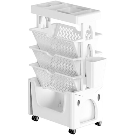 Rolling Mobile Bookshelf with Wheels 5 Tiers Large Capacity Strong Load Bearing Capacity Utility Cart for Study Kitchen White (1/5)