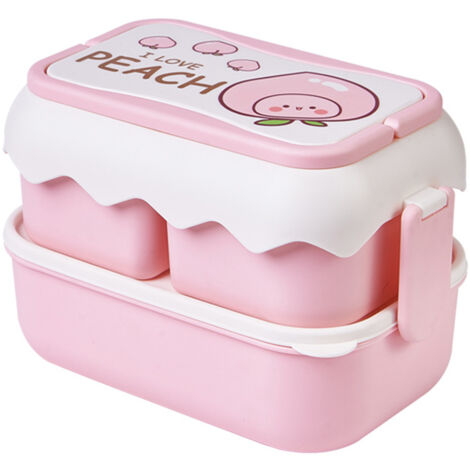 Cute Portable Students Lunch Box Microwaveable Children Cartoon Bento Box Independent Compartment Lunch Container Pink