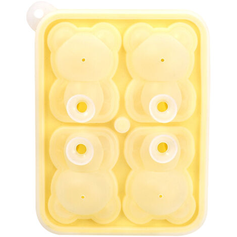 Little Bear Shape Ice Mold 4 Grids Silicone Ice Block Mould for Making Ice Cream Cake Candle Yellow (1/5)