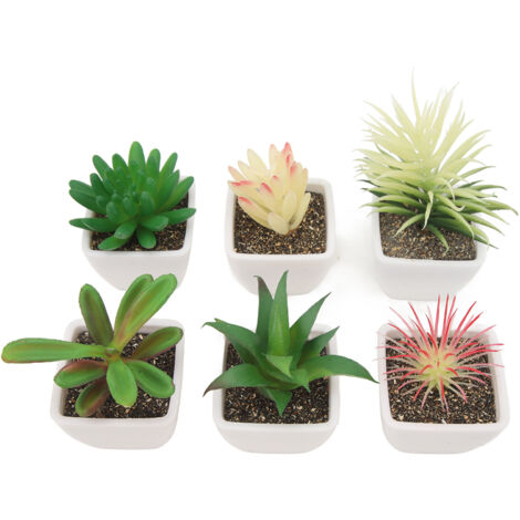 6PCS Potted Artificial Succulents Artificial Plants in Pots Plastic Fake Home Plant Decor for Living Room Office