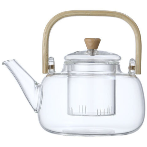 Household Teapot 1000ml Large Capacity Multifunctional Borosilicate Teapot with Bamboo Handle (1/5)