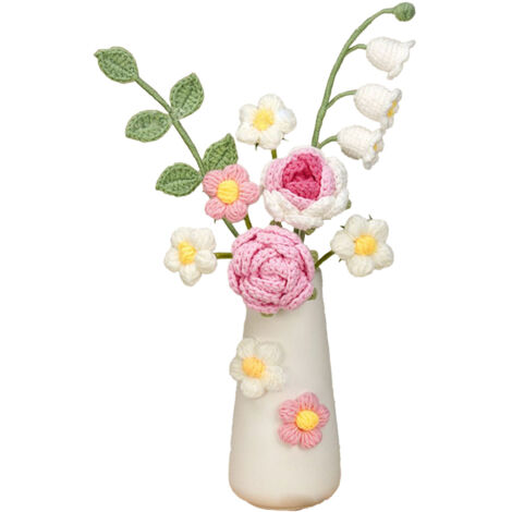 Simulation Woolen Flower Handmade Knitting Artificial Flower Crochet Knitted Flower with Ceramic Vase Table Flower Gift (1/5)