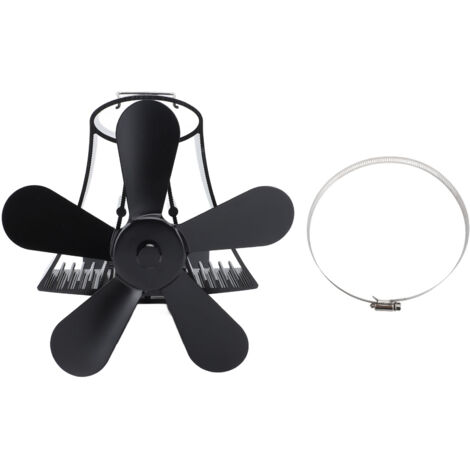 Magnetic Wall Mounted Fireplace Fan Silent Operation 5 Blade Heat Powered Wood Stove Fan Log Wood Burner Black (1/5)