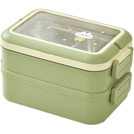 Stainless Steel Insulated Lunch Box Multiple Compartments Fashionable Safe Stainless Steel Bento Box for Students Kids Green (1/5)