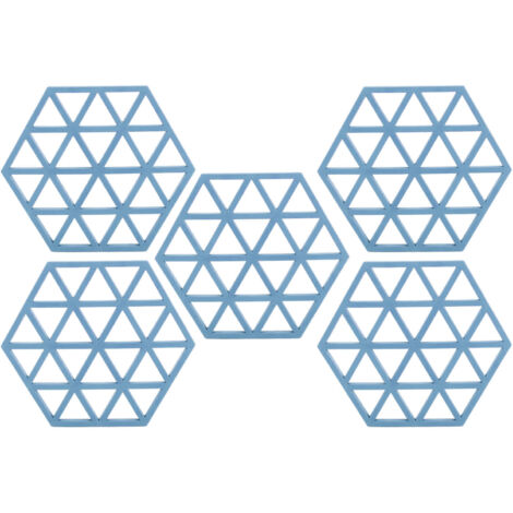 5pc Silicone Hexageon Placemat Heat Insulation Dish Cup Bowl Mat for Dining Table Blue (1/5)