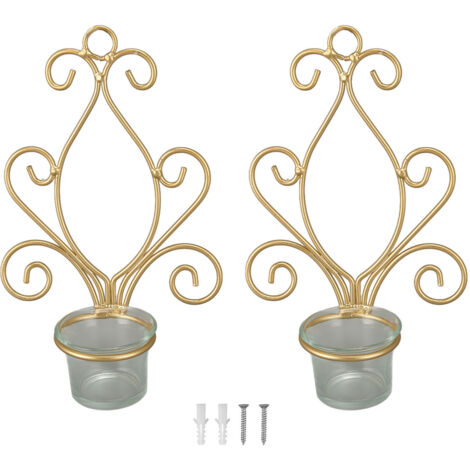 2PCS Wall Hanging Candlesticks Holder Gold Color Durable Metal Candle Holder for Wedding Decoration (1/5)
