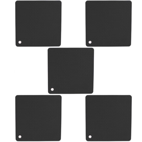 5pcs Silicone Pot Holders Mat Heat Resistant Anti Slip Square Honeycomb Trivet Mat Hot Pads for Kitchen Counter Black (1/5)