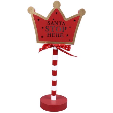 Christmas Stop Here Decor Metal Solid Wood LED Delicate Santa Stop Here Tree Topper for Christmas Party Crown 15.5x8.5x30.5cm (1/5)