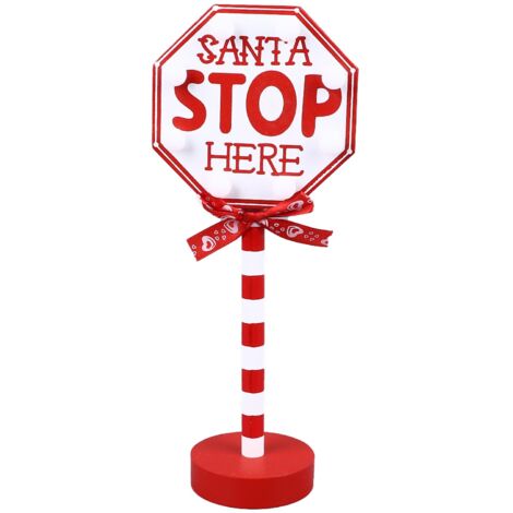Christmas Stop Here Decor Metal Solid Wood LED Delicate Santa Stop Here Tree Topper for Christmas Party Octagon 12x8x30.5cm (1/5)