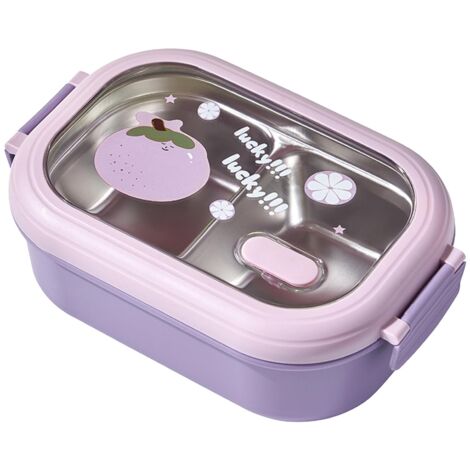 Bento Lunch Box Portable Safe Leakproof Divided Stainless Steel Thermal Lunch Box for Students School Office Purple