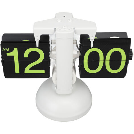 European Style Retro Digital Flip Down Clock 304 Stainless Steel Auto Mechanical Digital Flip Desk Clock for Home Livingroom 12 Hours White Frame Green Number (1/5)