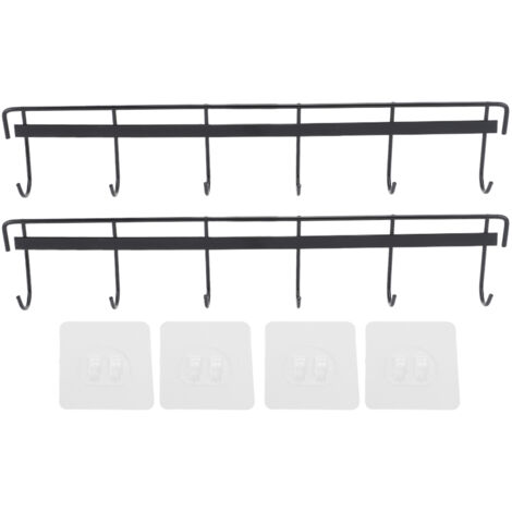 2pcs Wall Mounted Coat Rack Stainless Steel Wall Hanging Coat Hook Rail with 6 Hooks for Clothes Towel Hat 6 Hooks 2 Black (1/5)