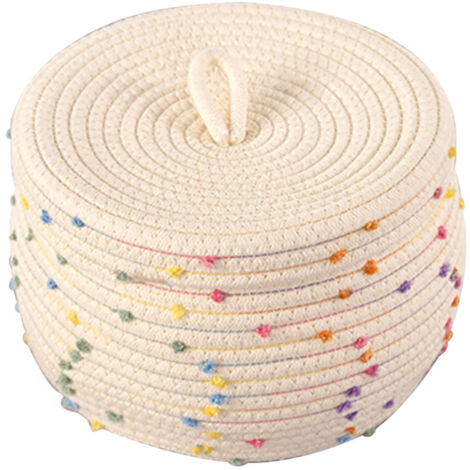 Cotton Rope Basket Woven Storage Box Round Colorful Decorative Dots Large Capacity with Lid for Laundry Towel Toy Eggs Small Items (1/5)