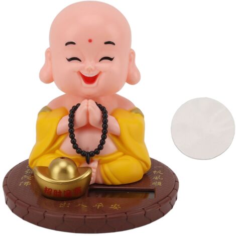 Small Monk Ornament Solar Powered Nodding Head Little Monk Figurine for Office Table Windows Car Dashboards Homes Restaurants Hotels Cafes Yellow (1/5)