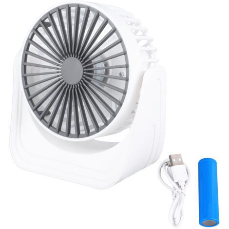 Desktop Mini Fan 1200mAh USB Rechargeable White 3 Speed 360 Degree Rotation Small Table Fan for Travel Camping Home (1/5)