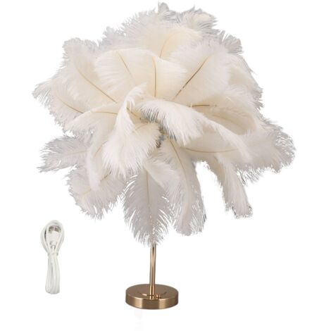 Feather Table Lamp 3 Color Dimmable Touch Switch USB Plug in Romantic Modern Decorative Bedside Light for Bedroom White (1/5)