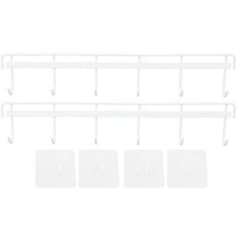 2pcs Wall Mounted Coat Rack Stainless Steel Wall Hanging Coat Hook Rail with 6 Hooks for Clothes Towel Hat 6 Hooks 2 White (1/5)