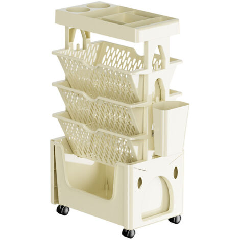 Rolling Mobile Bookshelf with Wheels 5 Tiers Large Capacity Strong Load Bearing Capacity Utility Cart for Study Kitchen Khaki (1/5)