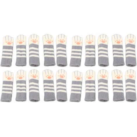 20pcs Cat Paw Furniture Leg Socks Double Thickened Knitting Chair Leg Floor Protectors for Office Home Dark Grey Stripe (1/5)