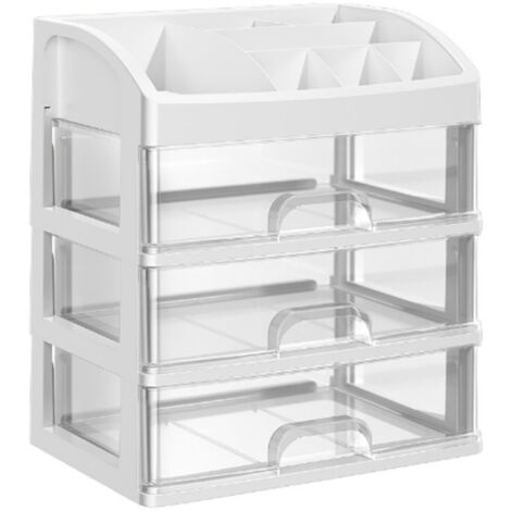 Desktop Organizer 3 Drawer Clear Plastic Desk Storage for Office Stationary Makeup Organizer Bathroom White (1/5)