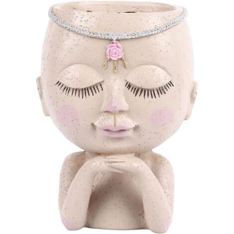 Face Flower Pot Head Planter Pot Succulent Planter Cute Resin Cactus Planter with Closed Eyes Indoor Outdoor Use (1/5)