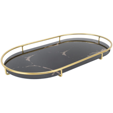 Bathroom Storage Tray Light Luxury Decorative Golden Texture Oval Bathroom Organiser Tray for Soap Towel Paper Napkins Jewellery Makeup Black Base (1/5)