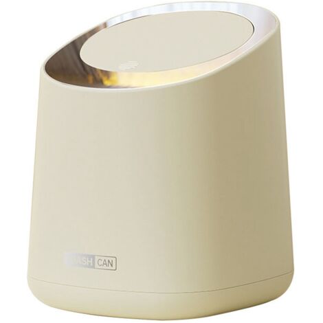 Mini Countertop Garbage Can Small Plastic Countertop Wastebasket Waste Can with Press Type Lid for Bathroom Bedroom Living Room Dressing Table Cream White (1/5)