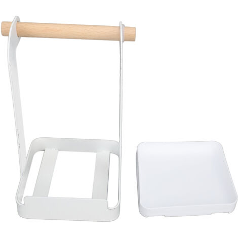 Pot Lid Holder Rack Multifunction Prevent Slip Iron Basin Wood Rack Cooking Tool Spatula Stand Kitchen Organizer White (1/5)