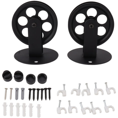 2pcs Industrial Pulley Wheels for Plug in Barn Pendant Light Vintage Wall Ceiling Mount Lifting Towing Pulleys Black (1/5)