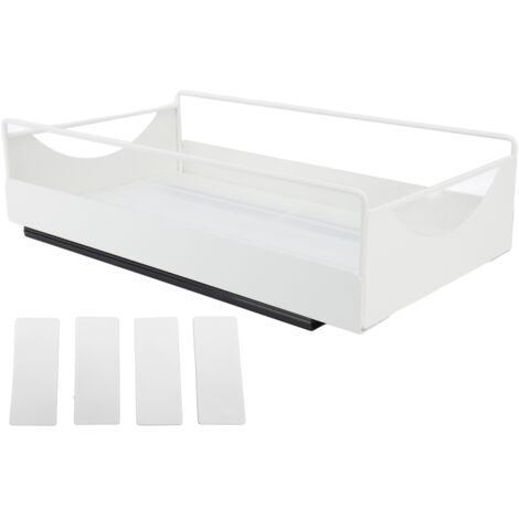 Pull Out Cabinet Organizer Carbon Steel Smooth Sliding Silent Slide Out Pantry Shelves for Bathroom Wardrobe White M 227x401x85mm (1/5)