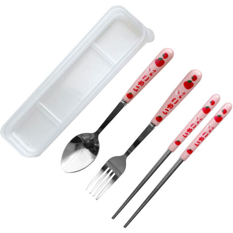 3 Piece Tableware Utensils Set Spoon Forks Chopsticks Rounded Stainless Steel Flatware Cutlery Set with Transparent Box