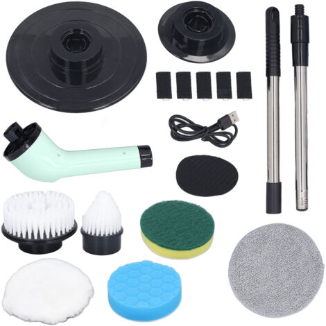 Electric Handheld Brush Adjustable Extension Handle Powerful Highly Efficient Labor Saving Electric Spin Scrubber for Bathroom Kitchen 6 Heads Green