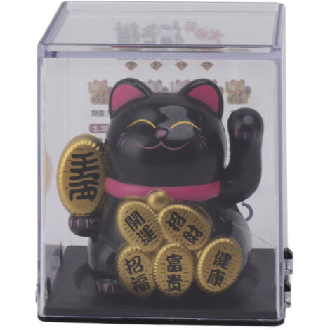 Solar Powered Lucky Cat 2 Inch Mini Cute Solar Waving Cat Lucky Wealth Welcoming Cat for Home Car Decoration Black (1/5)