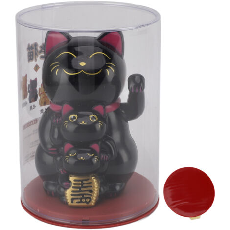 4.5in Solar Powered Smiling Cat Ornament Automatic Hand Waving Fortune Cat Ornament for Car Desktop Black (1/5)