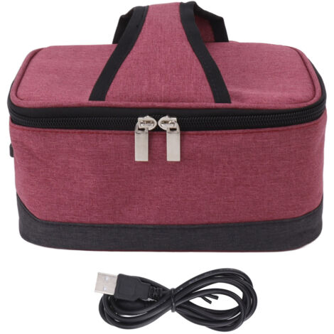 Portable Electric Lunch Box Food Heater USB Constant Heating Insulation Bag Heated Lunch Box Bag Wine Red (1/5)