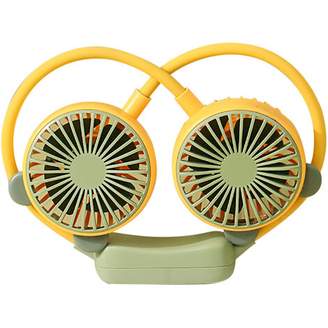Portable Neck Fan Bendable Wearable USB Rechargeable Hand Free Mini Hanging Fan for Office Travel Yellow