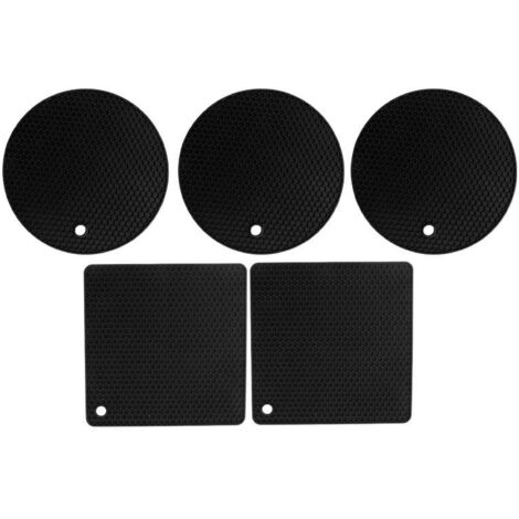 5Pcs Silicone Trivet Mat Square Round Honeycomb Hot Pad Non Slip Heat Resistant for Hot Plate Pans Kitchen Pots Black (1/5)
