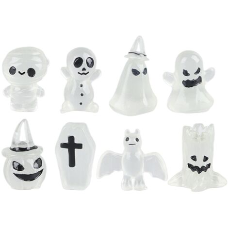 8 Pcs Halloween Ornaments Miniature Luminous Tombstone Pumpkin Skull Ghost Garden Decor (1/5)
