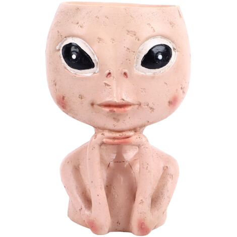 Head Planter Resin Unique Succulent Flower Pot Open Eyed Alien Face Planter Desktop Ornament with Drainage Hole for Indoor Outdoor Decoration (1/5)