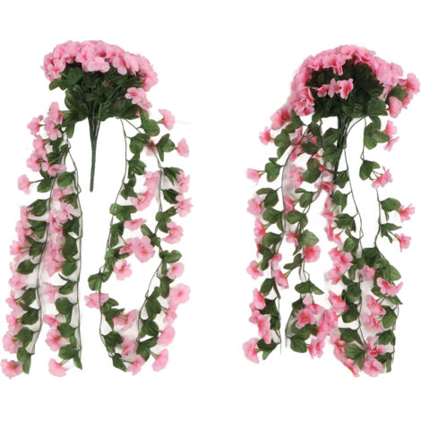 2PCS Artificial Violet Hanging Flowers Simulation Plastic Fake Plants for Decoration Garden Patio Wedding Porch Outdoor Pink